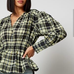 GANNI seersucker checked blouse